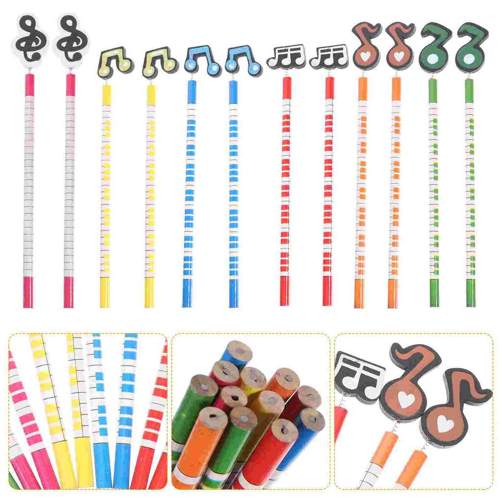 

12 Pcs Music Symbols Pencils Wood Writing Instruments Music Note Stationery Kids Study Supplies