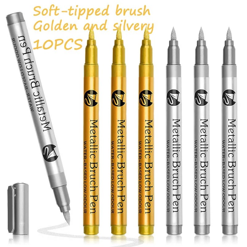 

10Pcs Golden & Silvery Metal Marker Pens, Colorful Permanent Metal Markers, Quick Drying, Marking