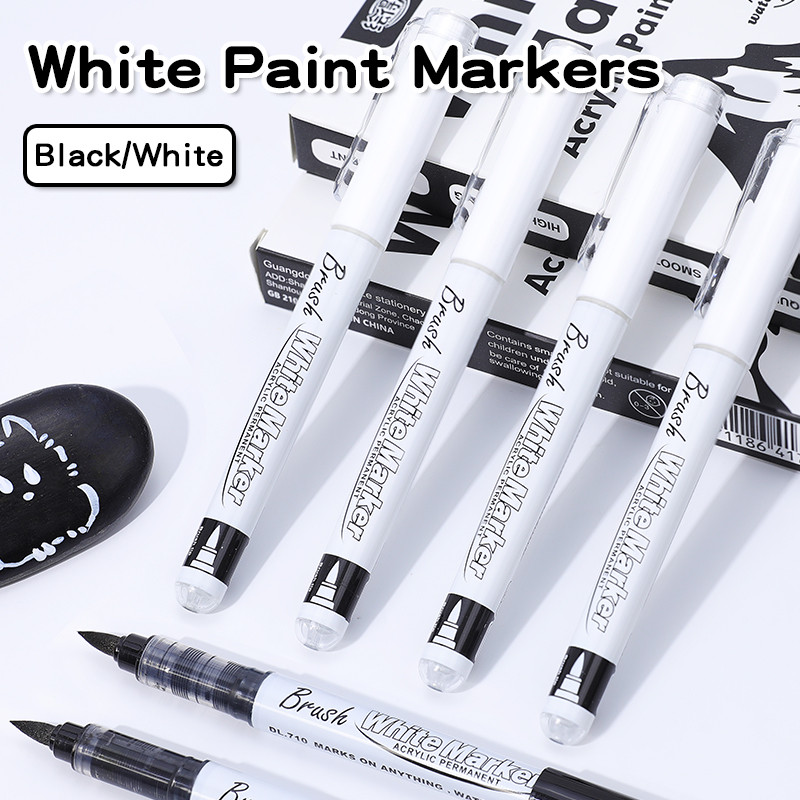 

10 Acrylic Paint Pens Markers Black/White Brush Tip Paint Markers For Rock Painting Wood Canvas