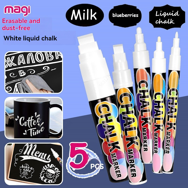 

5Pcs/Set White Chalk Markers -Liquid Chalkboard Markers, White Liquid Chalk Marker For Windows,