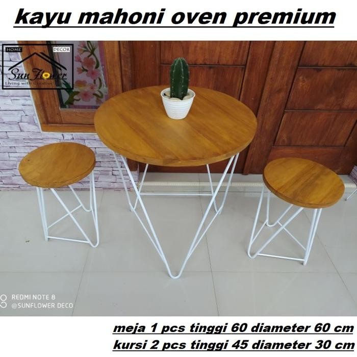 Alatrumahkuku - 1 Set Meja Kursi Cafe/Bangku Cafe/Meja Cafe/Kursi Cafe/Meja Besi Kayu