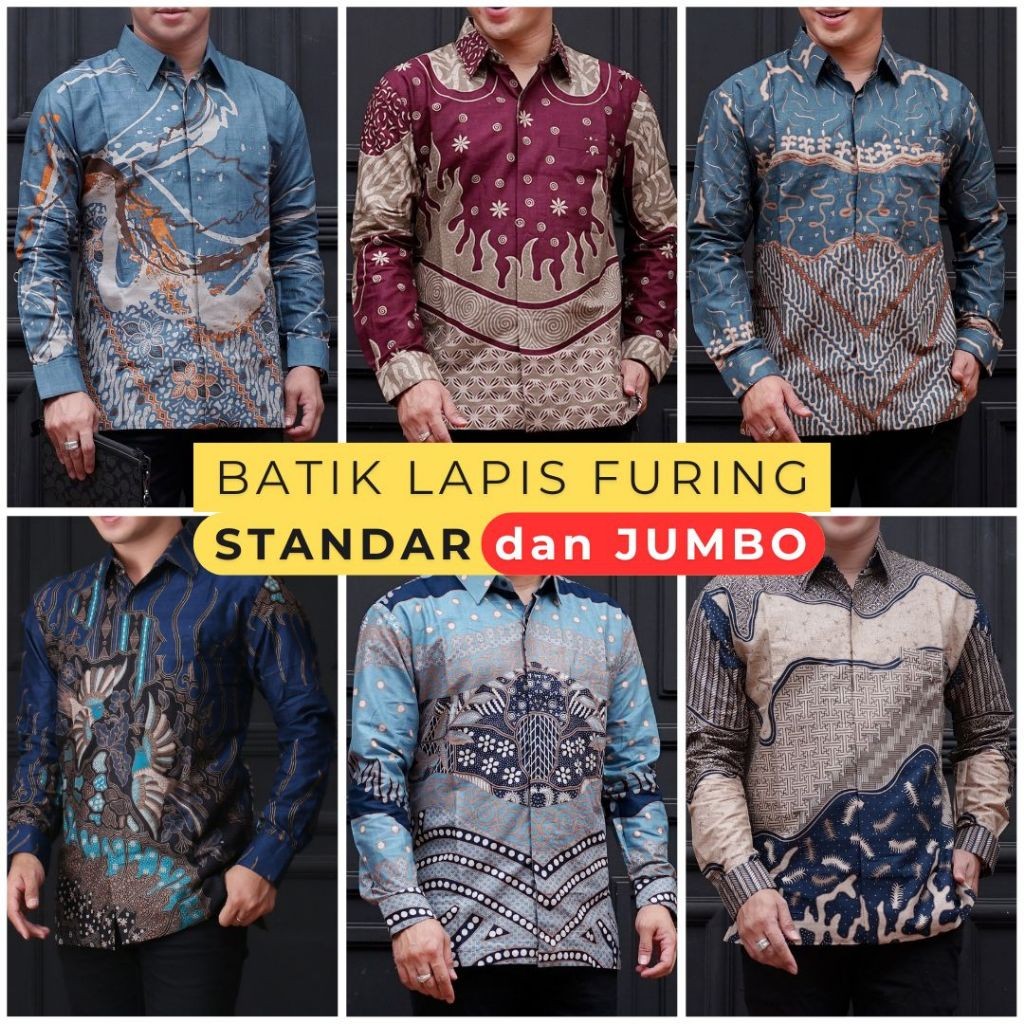 PROMO / Kemeja Batik Pria Lengan Panjang Lapis FURING Standar JUMBO XXXL 4L 4XL Katun Batik Ambari