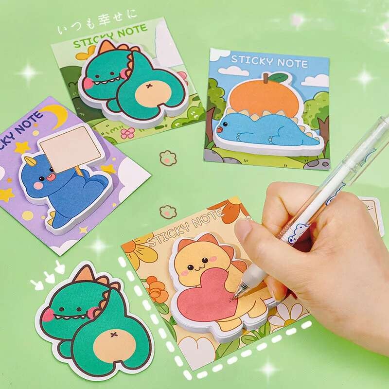 

1 Piece Cartoon Adhesive Cute Kawaii Dinosaur Notes Notepad Memo Pad Office School Supplies