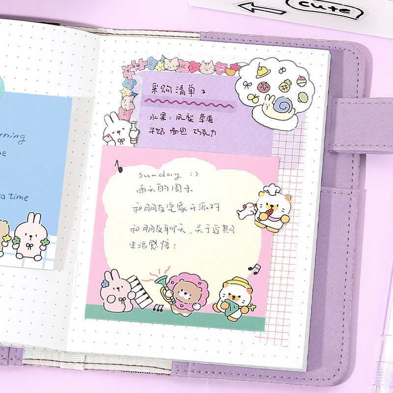 

100 Pcs/Set Korean Kawaii Animal Note Pad Journal Base Sticky Notes Set For Diy School Stationery