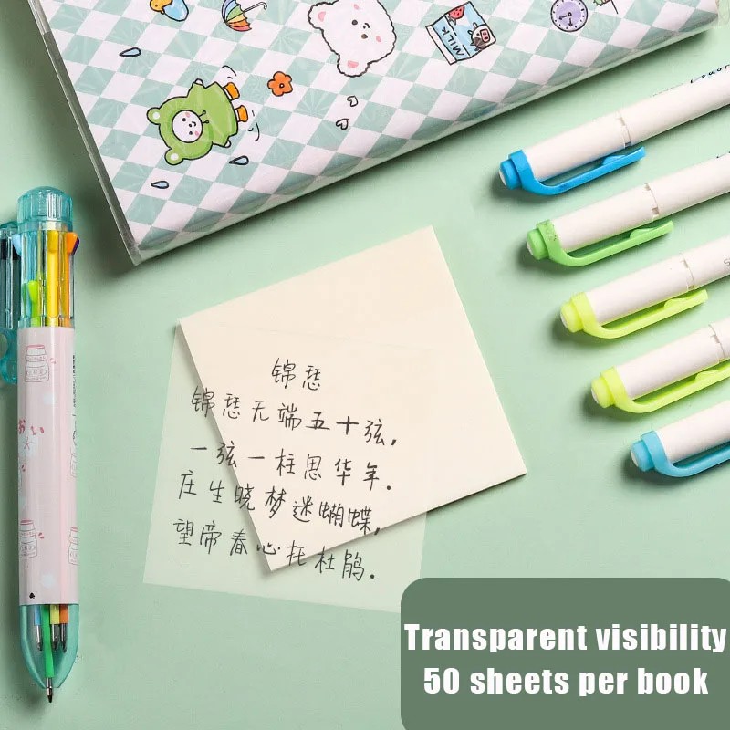 

Transparent Sticky Notes 50 Sheets Waterproof Memo Pad Colourful Note Paper Pads School Office
