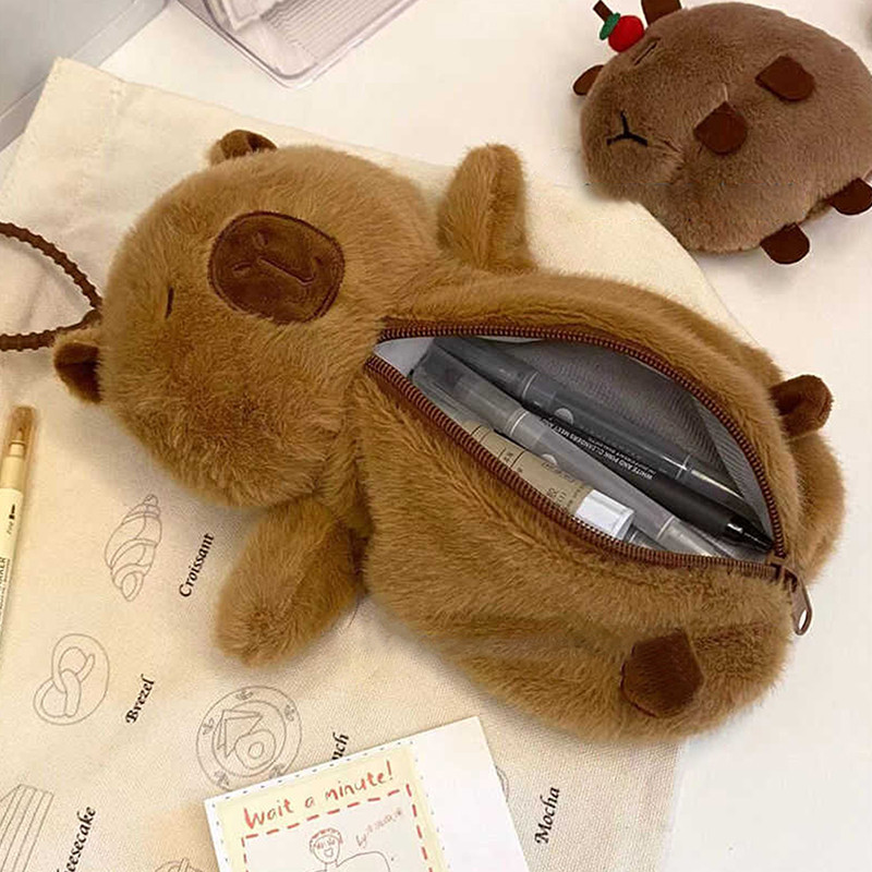 

Creative Plush Capybara Pen Bag Large Capacity Pencil Case Multifunctional Stationery Storage Bag