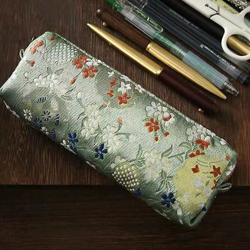 

Vintage Gold Stamping Embroidery Pencil Bag Large Capacity Pencilcase Pencil Pouch Cosmetic Bag