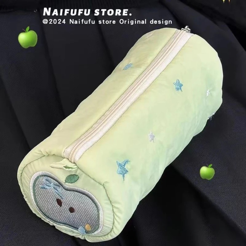 

Ins Fresh Green Apple Embroidery Pencil Case Cute Kids Portable Stationery Pen Pouch Kawaii Back
