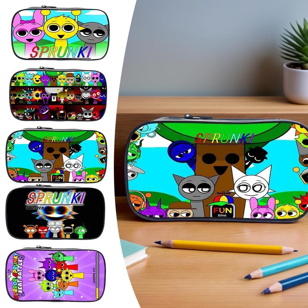 

Cartoon Incredibox Sprunki Pen Bag Large Capacity Horror Game Character Pencil Storage Case School
