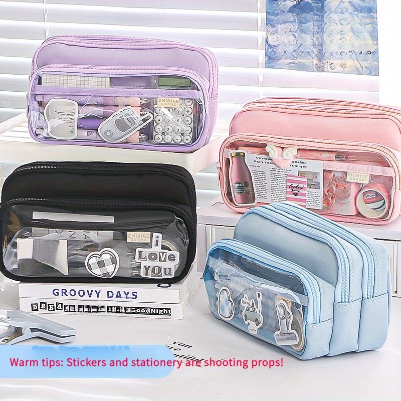 

1Pc Large Capacity Multi-Compartment Stationery Organizer Bag - Portable Pencil Case, Pen Storage,
