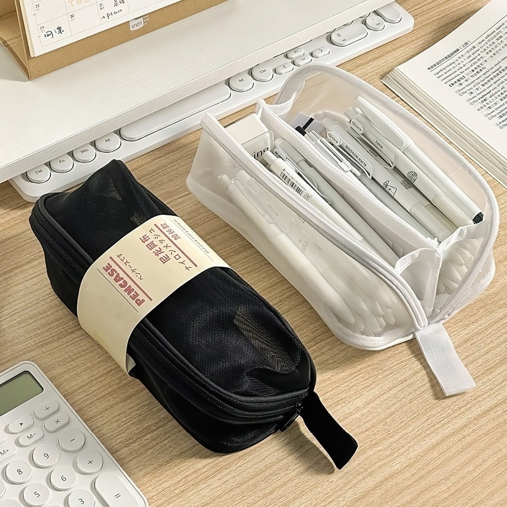 

Mesh Diamond-Shaped Pencil Case Pen Bag, 3 Layer Transparent Pocket Large Capacity Storage Pouch,