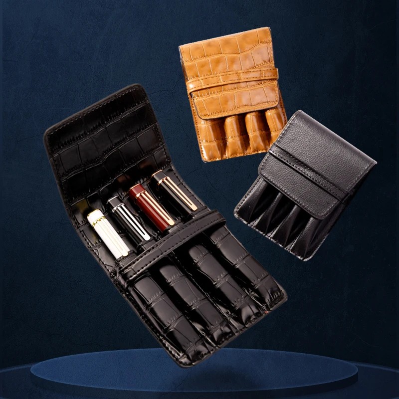 

High Quality Luxury Crocodile Skin Pattern Roller And Fountain Pens Case Holder For 4 Pen