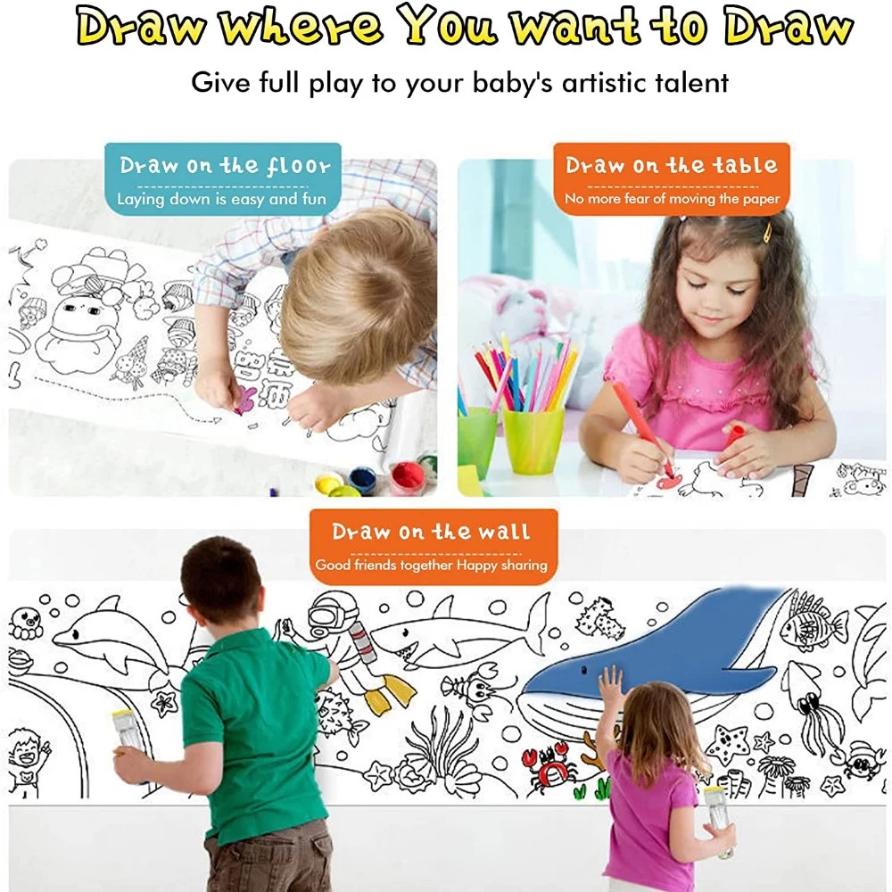 

12/6/3M Children'S Drawing Roll Diy Graffiti Scroll Color Filling Paper Painting Coloring Paper Roll