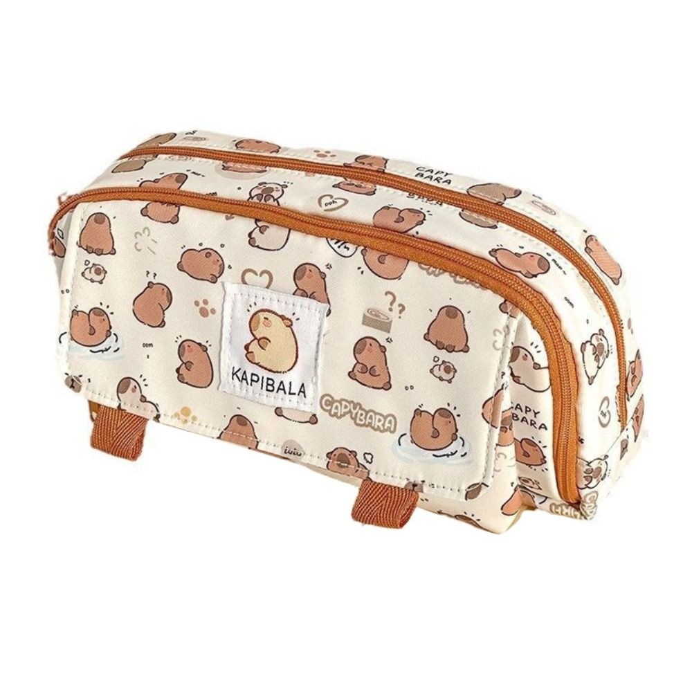 

Ins Capybara Four-Layer Large Capacity Pen Bag Cute Cartoon Pencil Case Stationery Organizer Storage