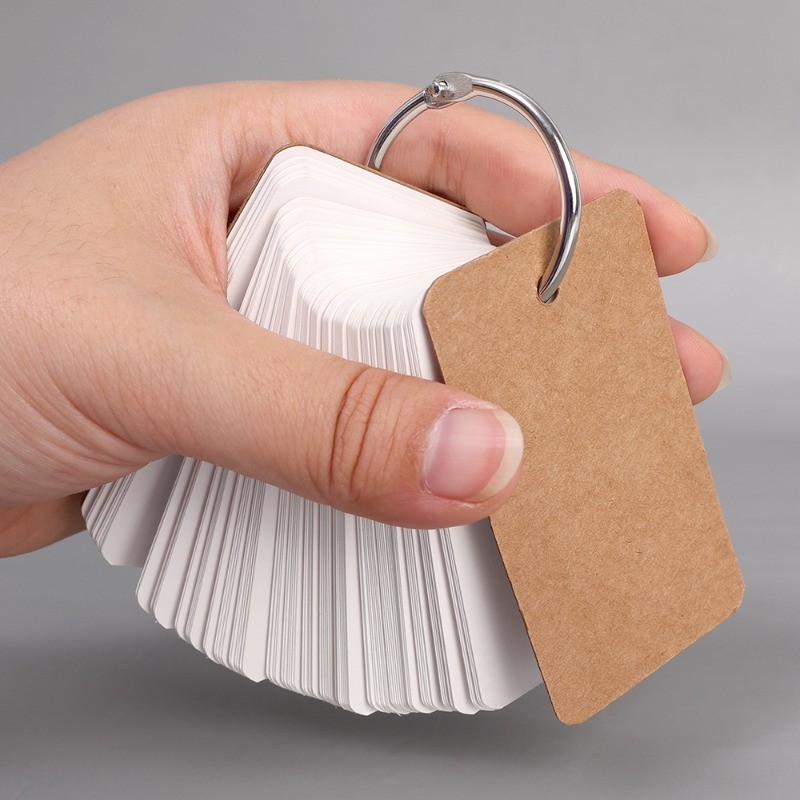 

400/100Sheets Kraft Paper Blank Flashcards With Binder Rings Spiral Notepads Mini Notebooks Study
