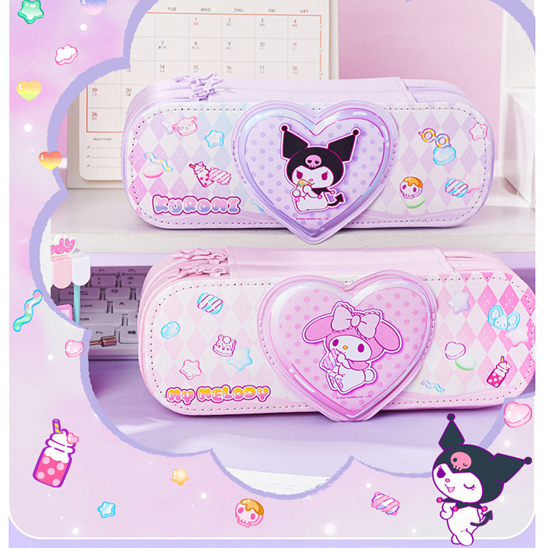 

New Pu Large Capacity Pencil Case Kawaii My Melody Kuromi School Pencils Bag Pouch Pen Case Supplies