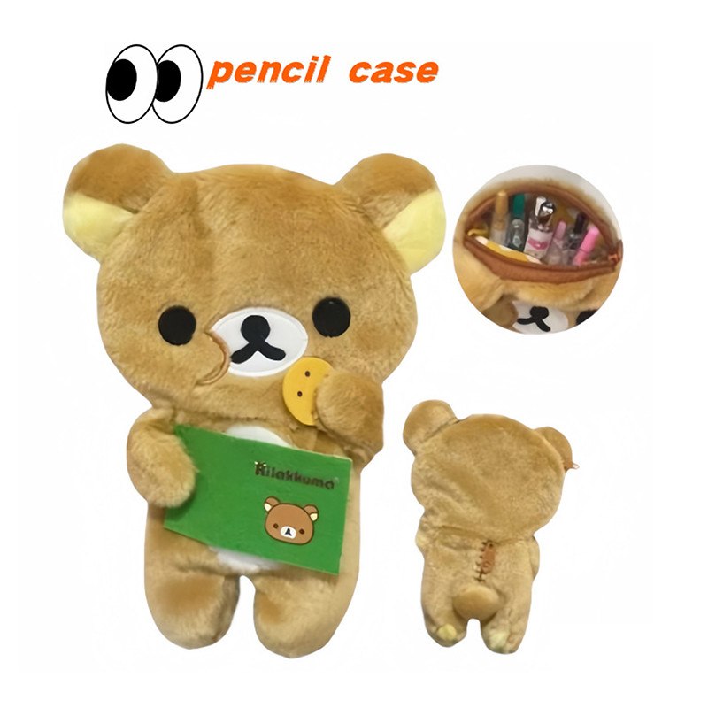 

1 Piece Eating Biscuit Bear Embroidered Student Stationery Bag Kawaii Rilakkuma Pencil Case Cosmetic