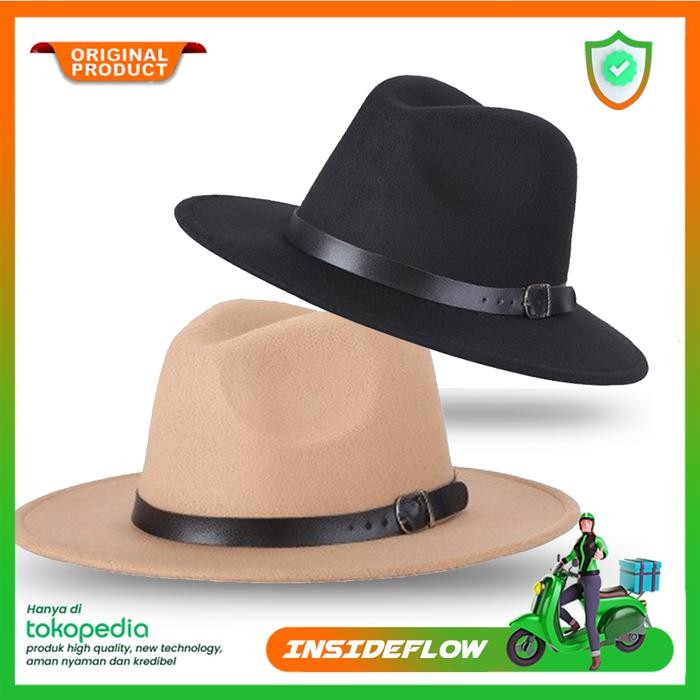 Capbro- Topi Laken Jazz Vintage Fedora / Topi Country / Topi Koboi Khaki Ori