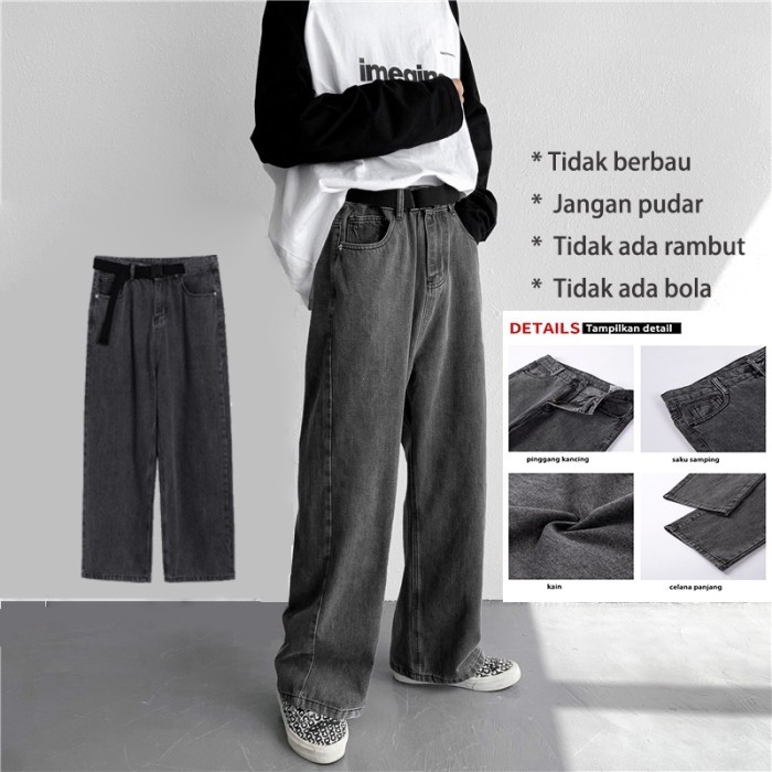 Wearon- Gaya Jepang Korea Jeans Pria Celana Kulot Oversize Pria Celana Jeans