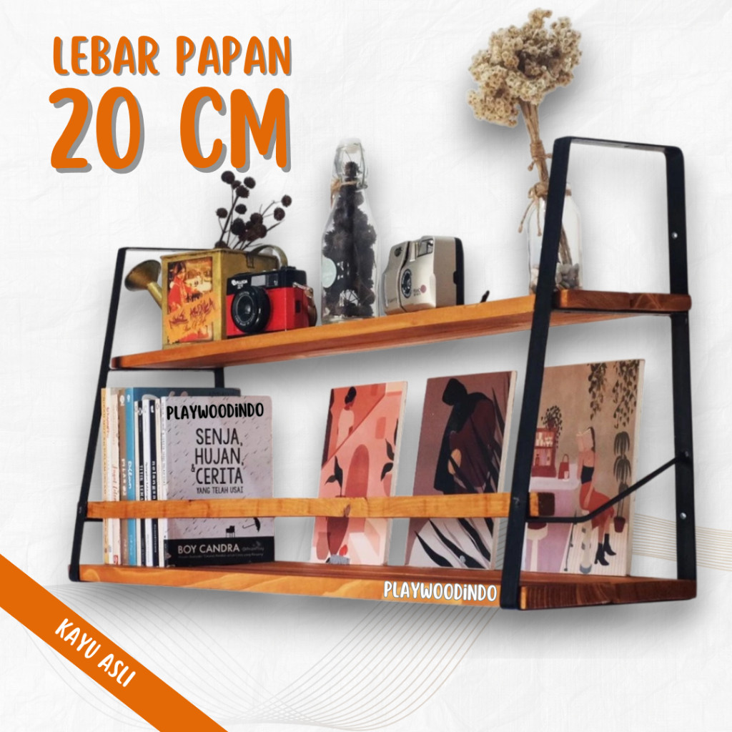 Furni Clasic Rak Dinding Kuska 2 Ambalan Rak Buku Anak Kayu Besi - Rak Dapur Ambalan Dinding