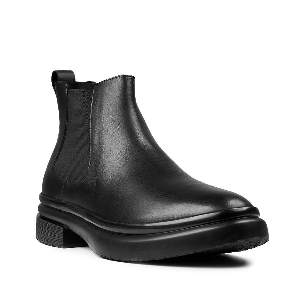 Prabu - Gin Black Sepatu Chelsea Boots Kulit Pria Hitam