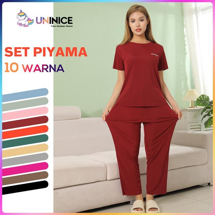 Aluna- Uninice Set Piyama Wanita Polos/Set Harian/T-Shirt Dan Setelan Celana/Baju
