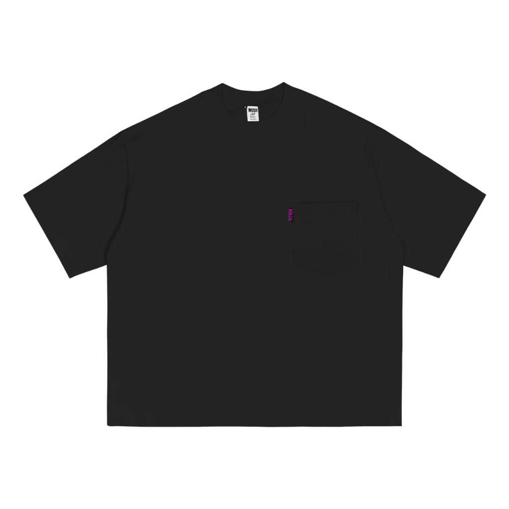 Wush Club Boxy Pocket Fit Tee Baju Kaos Distro Saku Pria Wanita Polos Oversize Cotton Combad  Hitam 