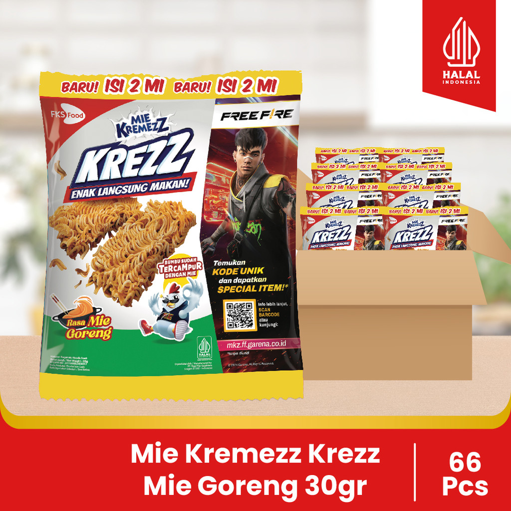 

Mie Kremezz Krezz - Mie Goreng - 1 karton (6 renceng) - 11pcs - 30gr