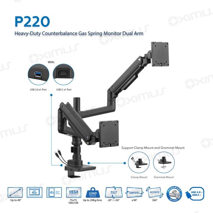 

Heavy-Duty Counterbalance Gas spring Monitor Dual Arm OXIMUS P220 Laptop Laptop Computer