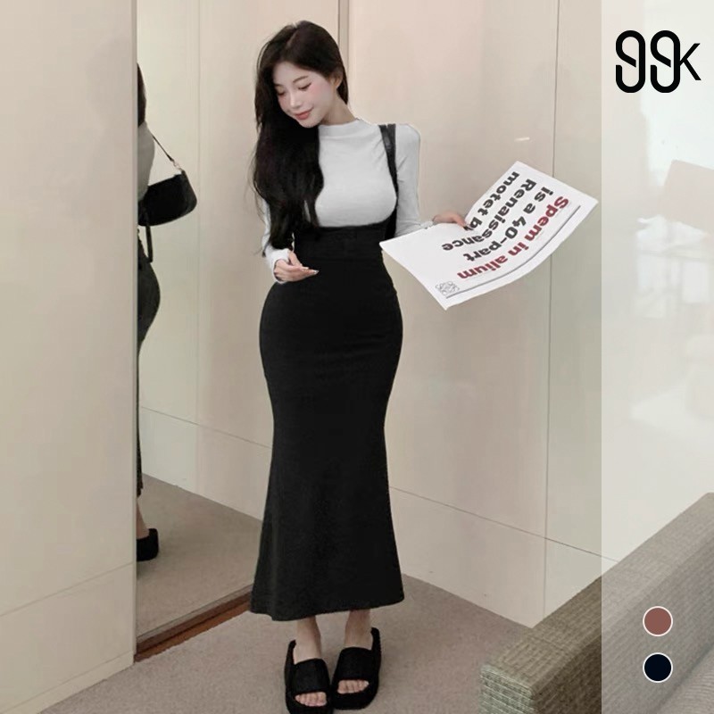 [READYY] One Set Turtle Neck Long Sleeve Top + Strap Midi Dress 1570 (S/M/L/XL)