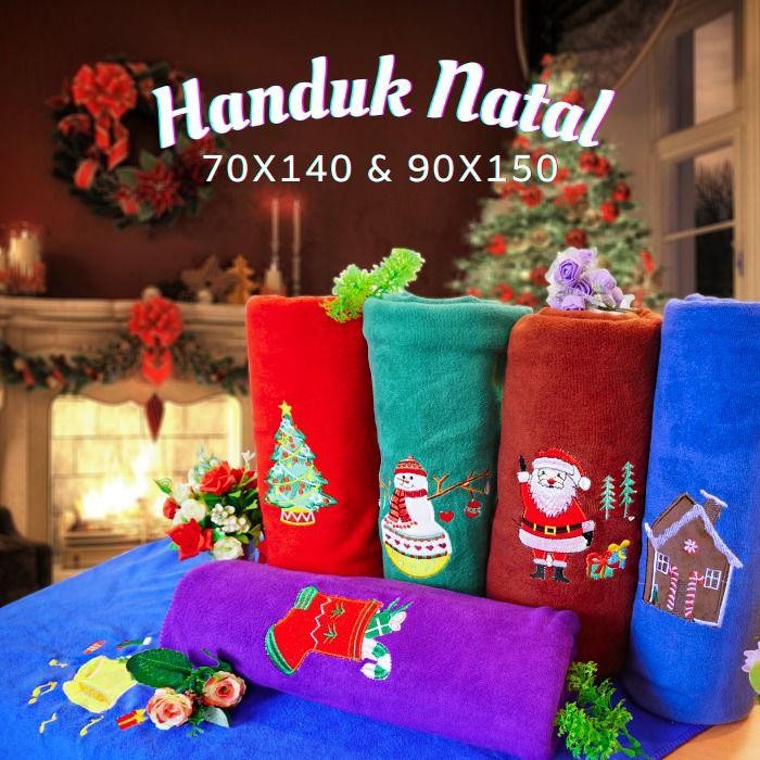 Handuk Mandi Dewasa Microfiber Bordir Natal 90 x 150