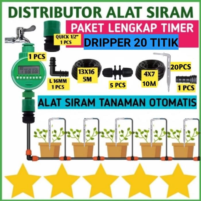 PAKET ALAT SIRAM OTOMATIS STIK DRIP TETES WATER TIMER DIGITAL IRIGASI
