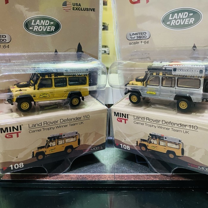 SALE MINI GT 108 LAND ROVER CAMEL TROPHY WINNER TEAM UK REGULAR & CHASE SET READYY
