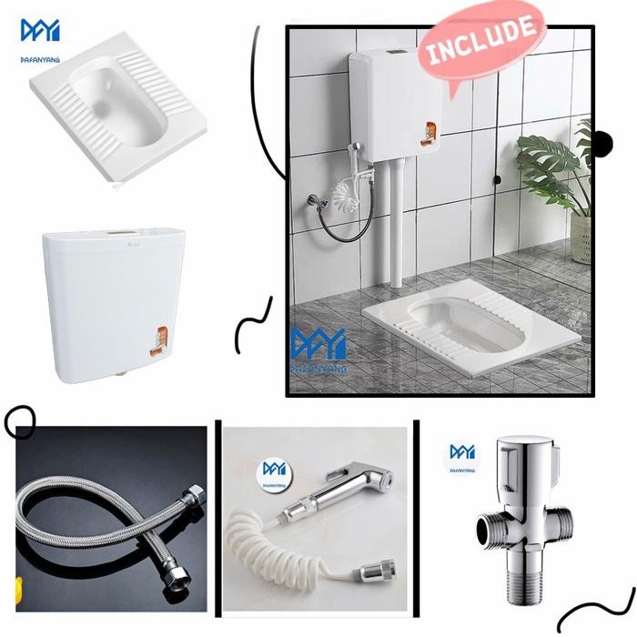 PROMO Kloset Jongkok Mr.Tao Set Watertank Flush Otomatis WC Toilet Kamar Mandi Keramik Putih Hemat