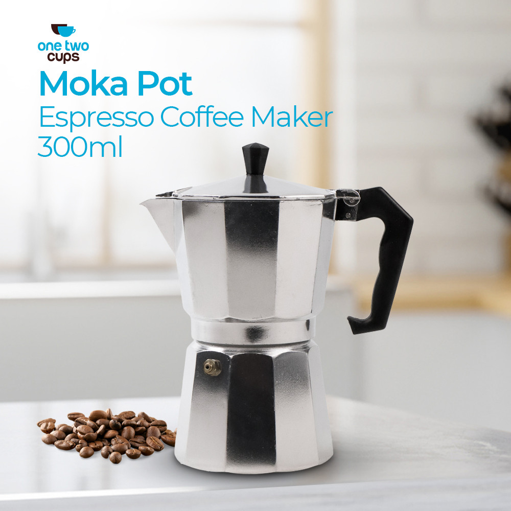 

One Two Cups Moka Pot Espresso Coffee Maker Stovetop 6 Cup 300ml - JF112