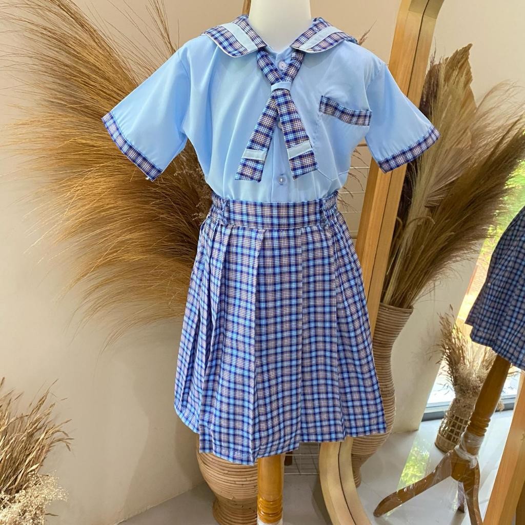 PROMO / TGS - SERAGAM SEKOLAH TK ANAK MOTIF BIRU KOTAK - BISA COD