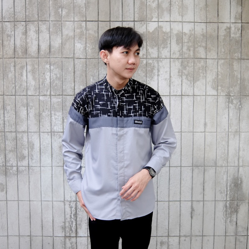 PROMO / EL Rumi Baju Koko Pria lengan Panjang Motif Senopati Series Kemeja Pria Kombinasi