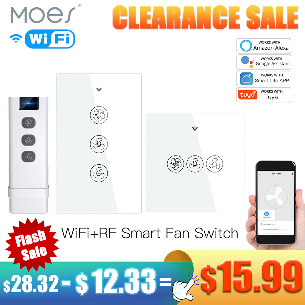 MOES WiFi RF433 Smart Ceiling Fan Switch Smart Life/Tuya App control