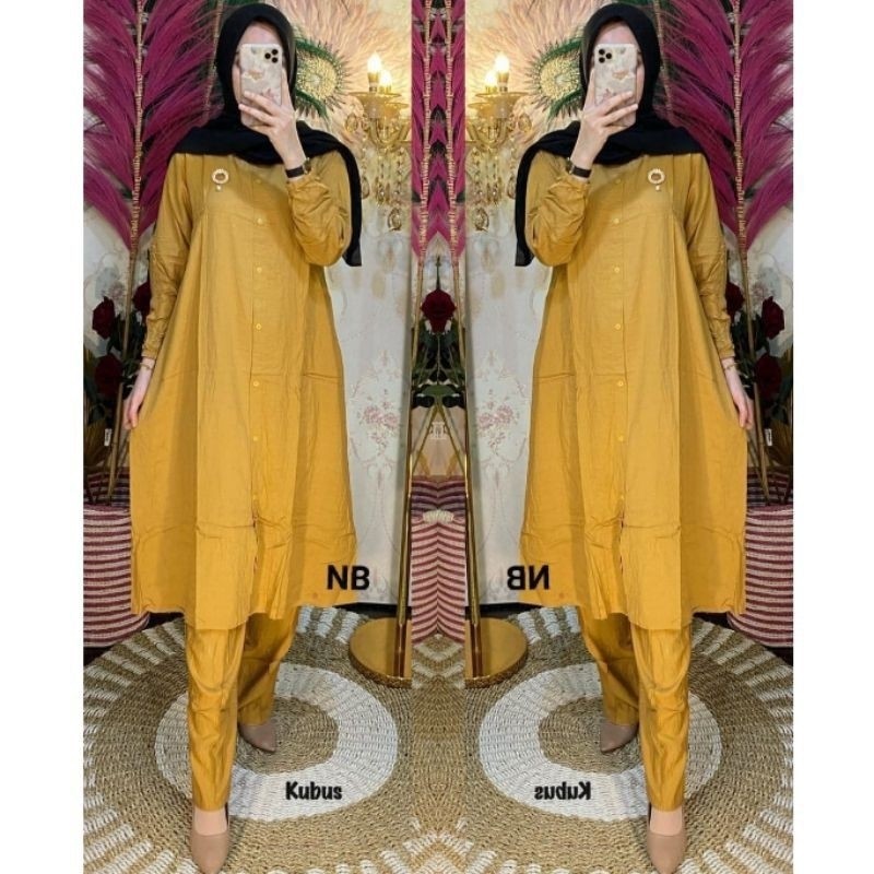 Termurah One Set Tunik Setelan Rayon Long Tunik Polos