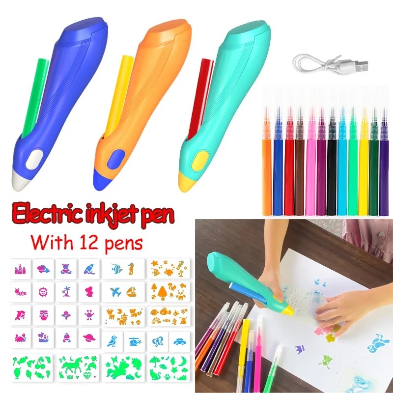 

Electric Watercolor Spray Pen Children Hand-Painted Color Paintbrush Washable 12 Color Spray Pen