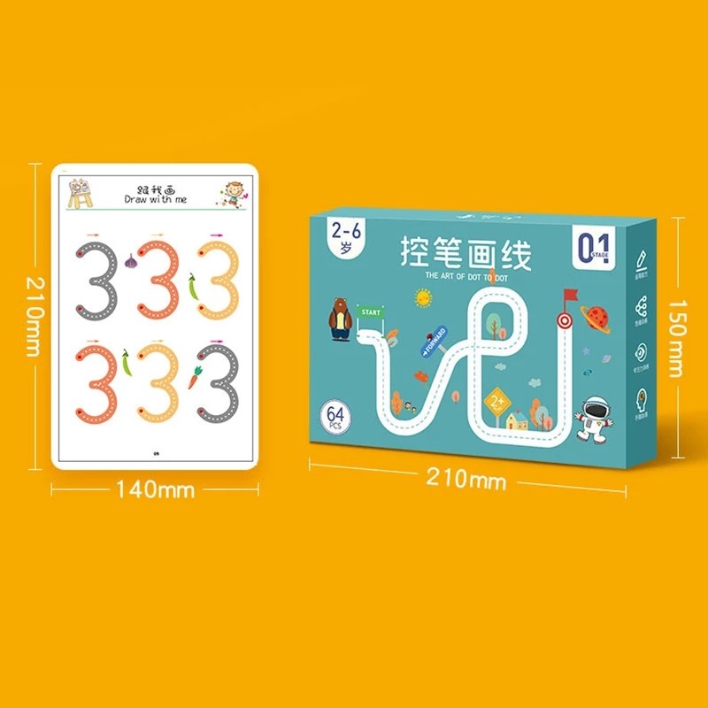 

136Page Children Montessori Drawing Toy Pen Control Training Color Shape Math Match Game Set Toddler