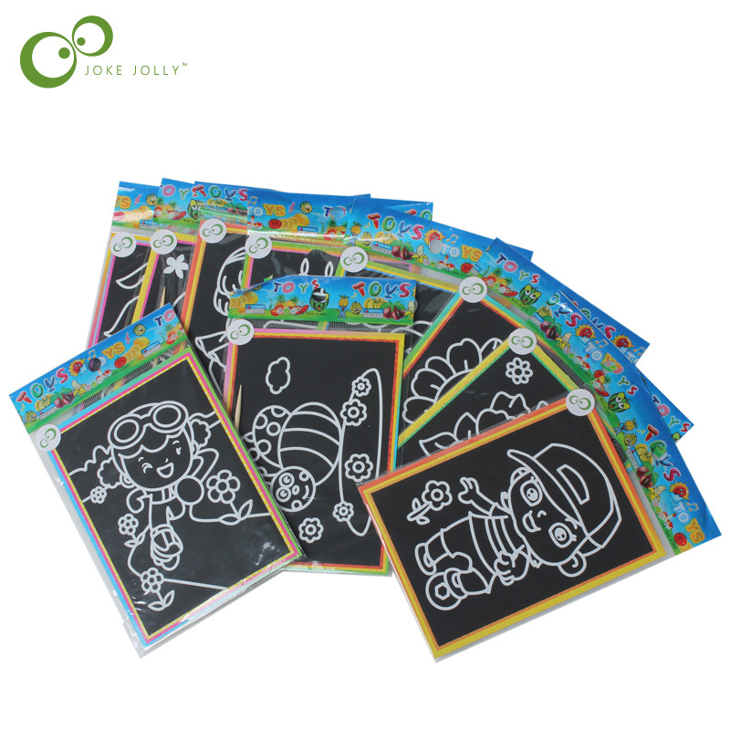 

10Pcs/Lot Child Kids Magic Scratch Art Doodle Pad Painting Cards Toys Early Educational Learning