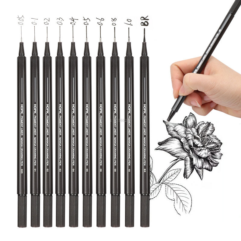 

10 Size Black Micro Fineliner Ink Pens 0.05 0.1 0.2 0.3 0.4 0.5 Brush Tip For Artist Illustration