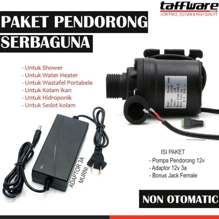Paket Pompa DC Serbaguna pendorong Water Heater Plus Adaptor 12volt