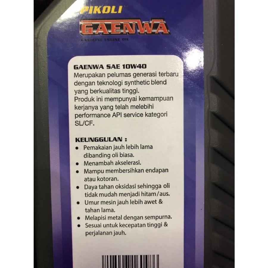 Yukngegas Oli 1 Liter Pikoli Gaenwa Api Sl/Cf Sae 10W40 Ukuran 1000 Dan 800 Ml All Motor