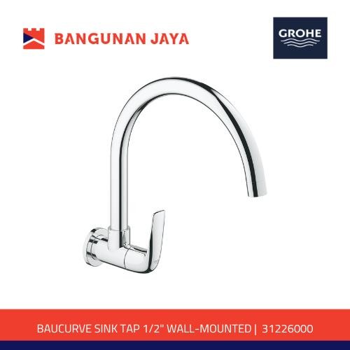 Terbaru Grohe Baucurve Kran Dapur Kitchen Sink Tap 1/2" Wall - 31226000