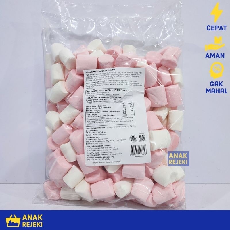 

Corniche Marshmallow Mega Pink White 1kg - Marsmalow Marshmalow Halal