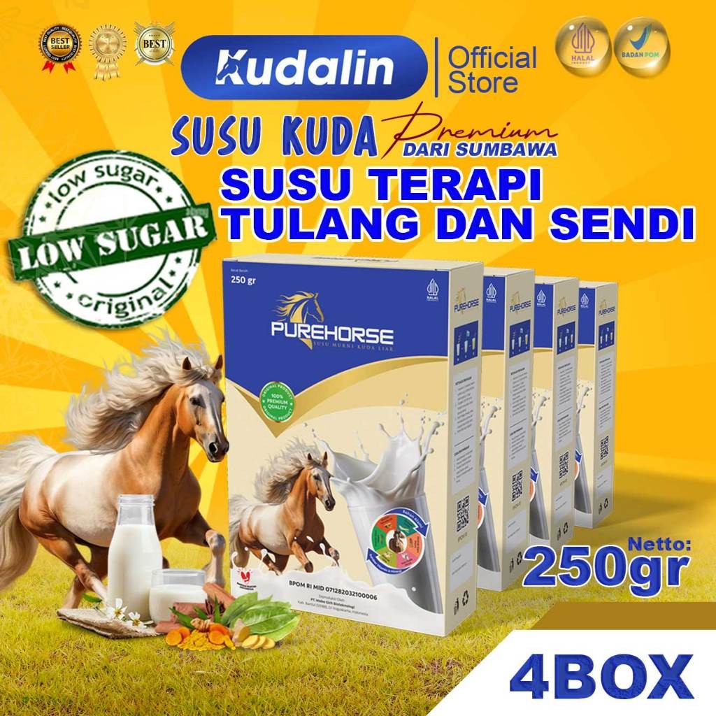 

PURE HORSE SUSU KUDA ASLI KEMASAN LEBIH BANYAK 250 GRAM PER BOX PAKET 4 BEST SELLER