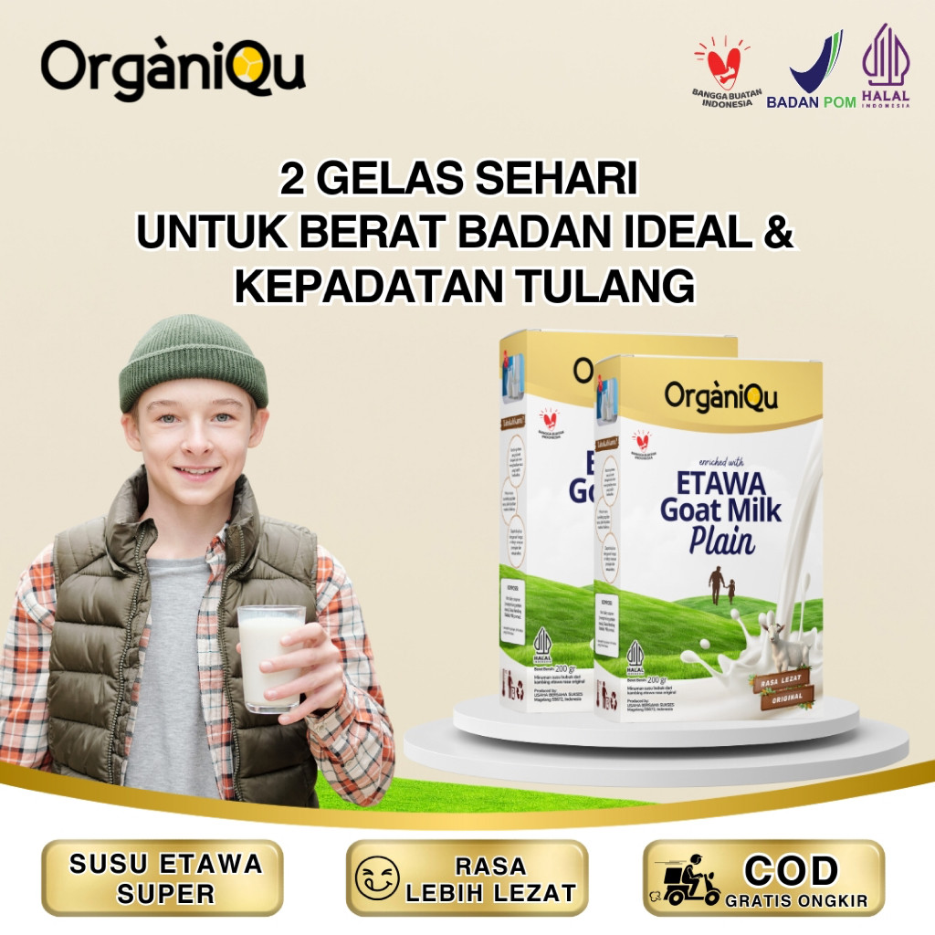 

ORGANIQU ETAWA GOAT MILK PLAIN-NO SUGAR BANTU PEMULIHAN PASCA SAKIT, MENGUATKAN TULANG DAN GIGI,
