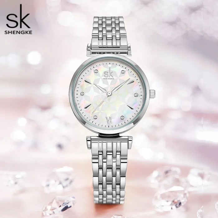 Shengke Bracelet Women Watch Silver Classical Wristwatch Gift for
